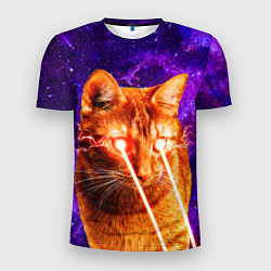 Мужская спорт-футболка Кот в космосе стреляет лазерами из глаз