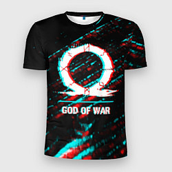 Мужская спорт-футболка God of War в стиле glitch и баги графики на темном