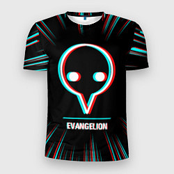 Футболка спортивная мужская Символ Evangelion в стиле glitch на темном фоне, цвет: 3D-принт