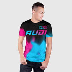 Футболка спортивная мужская Audi - neon gradient: символ сверху, цвет: 3D-принт — фото 2