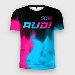 Мужская спорт-футболка Audi - neon gradient: символ сверху