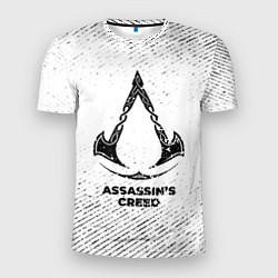 Мужская спорт-футболка Assassins Creed с потертостями на светлом фоне