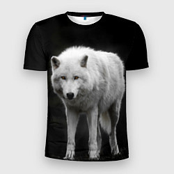 Мужская спорт-футболка Белый волк на темном фоне