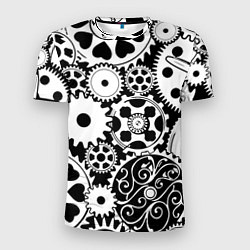 Футболка спортивная мужская Шестеренки в черно-белом стиле, цвет: 3D-принт
