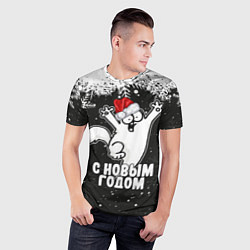 Футболка спортивная мужская С Новым годом - кот Саймона и снежинки, цвет: 3D-принт — фото 2
