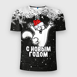 Мужская спорт-футболка С Новым годом - кот Саймона и снежинки