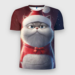 Мужская спорт-футболка Новогодний кот в шапке