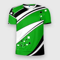 Футболка спортивная мужская Абстрактный узор черно зеленый с белым, цвет: 3D-принт