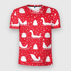 Футболка спортивная мужская Сани, ёлочки, подарки, цвет: 3D-принт