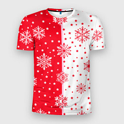 Футболка спортивная мужская Рождественские снежинки на красно-белом фоне, цвет: 3D-принт