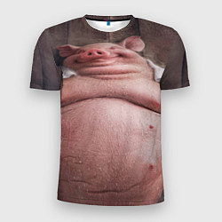 Мужская спорт-футболка Свинья сидит в сауне