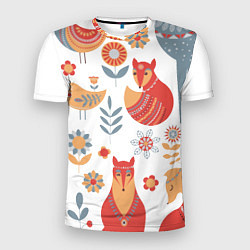 Мужская спорт-футболка Животные, птицы, растения в скандинавском стиле