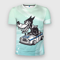 Мужская спорт-футболка Волк за рулем автомобиля