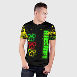 Футболка спортивная мужская Minecraft - неоновые логотипы, цвет: 3D-принт — фото 2
