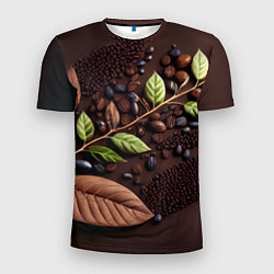 Футболка спортивная мужская Кофейные зерна и листья чая, цвет: 3D-принт