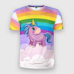 Мужская спорт-футболка Единорог на фоне радуги