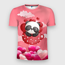 Мужская спорт-футболка Панда с сердечками в чашке