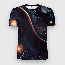 Мужская спорт-футболка Космическая абстракция в теплых темно-синих тонах