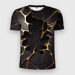Мужская спорт-футболка Трещины в пропасть: черно-золотой узор