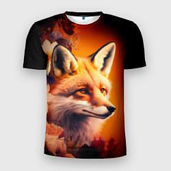Мужская спорт-футболка Огненно рыжая лиса в цветах