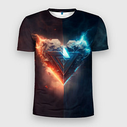 Мужская спорт-футболка Две части каменного брутального сердца в неоне