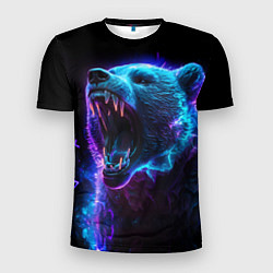 Мужская спорт-футболка Свирепый неоновый медведь