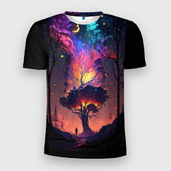 Мужская спорт-футболка Огненное дерево в звездном лесу