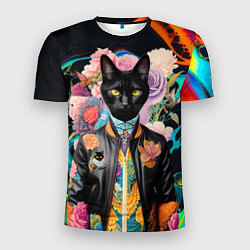 Мужская спорт-футболка Модный чёрный кот - нейросеть - мода