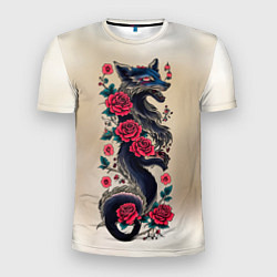 Мужская спорт-футболка Irezumi - татуировка лиса в розах