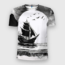 Мужская спорт-футболка Корабль в море