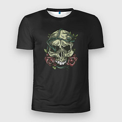 Мужская спорт-футболка Зеленый череп с розами