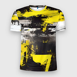 Футболка спортивная мужская Черно-желтая абстракция, нейросеть, цвет: 3D-принт