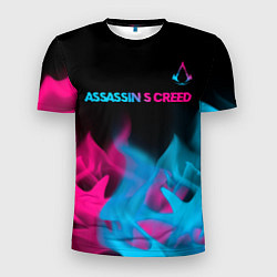 Мужская спорт-футболка Assassins Creed - neon gradient: символ сверху