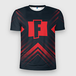 Мужская спорт-футболка Красный символ Fortnite на темном фоне со стрелкам