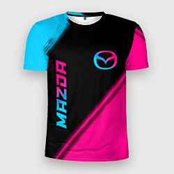 Футболка спортивная мужская Mazda - neon gradient: надпись, символ, цвет: 3D-принт