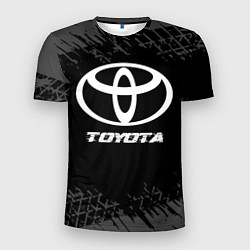 Мужская спорт-футболка Toyota speed на темном фоне со следами шин