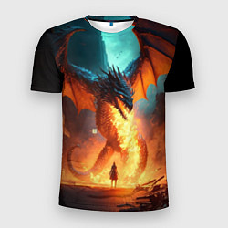 Мужская спорт-футболка Огненный дракон и рыцарь