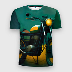Мужская спорт-футболка Мотоцикл в лесу