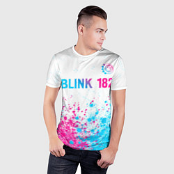 Футболка спортивная мужская Blink 182 neon gradient style: символ сверху, цвет: 3D-принт — фото 2