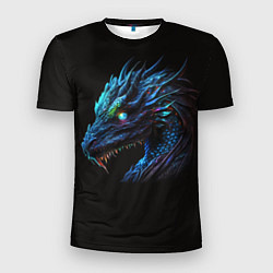 Мужская спорт-футболка Красивый неоновый дракон с голубыми глазами