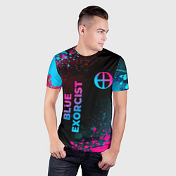 Футболка спортивная мужская Blue Exorcist - neon gradient: надпись, символ, цвет: 3D-принт — фото 2