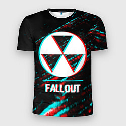 Мужская спорт-футболка Fallout в стиле glitch и баги графики на темном фо