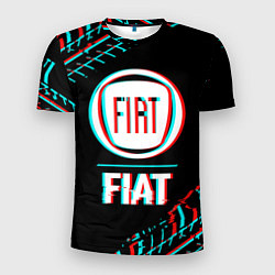 Мужская спорт-футболка Значок Fiat в стиле glitch на темном фоне