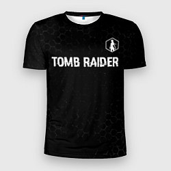 Мужская спорт-футболка Tomb Raider glitch на темном фоне: символ сверху