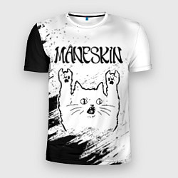 Мужская спорт-футболка Maneskin рок кот на светлом фоне