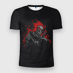 Мужская спорт-футболка Огненный скелет самурай