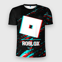 Мужская спорт-футболка Roblox в стиле glitch и баги графики на темном фон