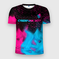 Мужская спорт-футболка Cyberpunk 2077 - neon gradient: символ сверху