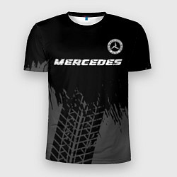 Мужская спорт-футболка Mercedes speed на темном фоне со следами шин: симв