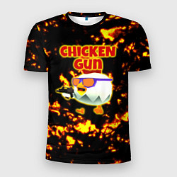 Футболка спортивная мужская Chicken Gun на фоне огня, цвет: 3D-принт